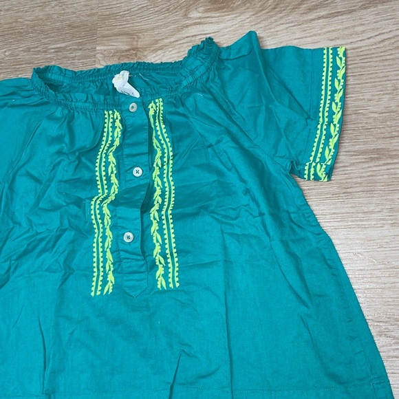 Crewcuts embroidered Teal Aqua Neon Green Embroidered Blouse Girl’s Small 6/7 - Picture 5 of 10